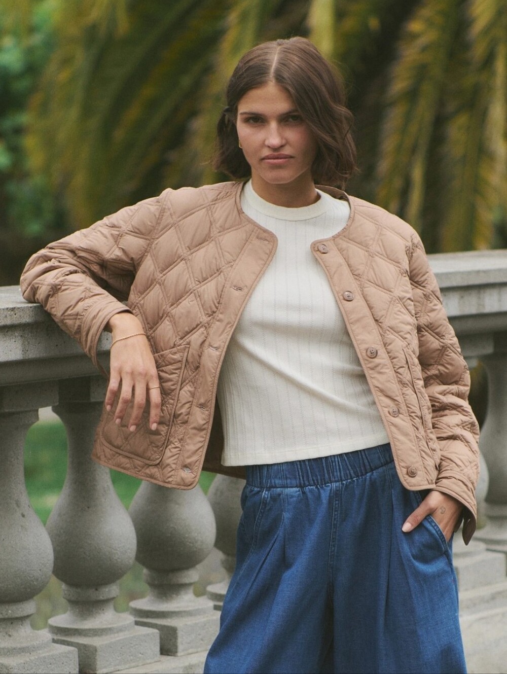 Marine Layer Marina Quilted Liner Barn Jacket Caramel XS Button Pockets Fall